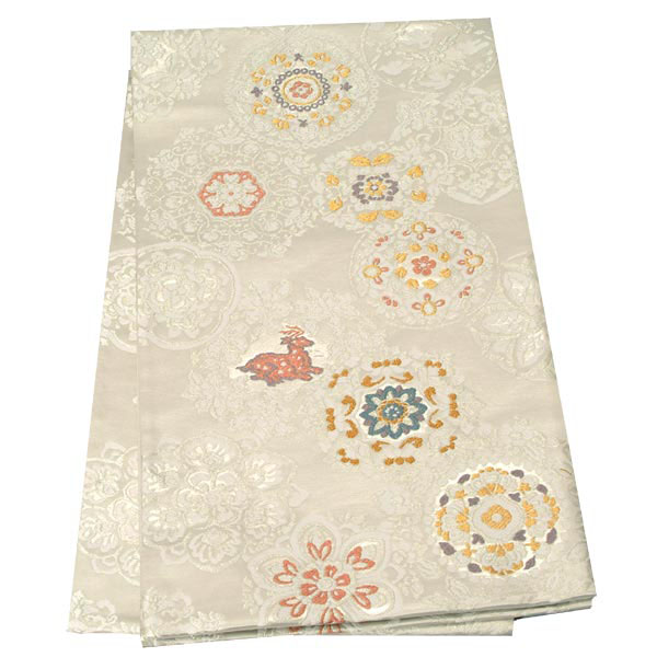 【レンタル】帯 単品 レンタル 帯単品レンタル「B320 訪問着用帯　白 唐花に有栖川文様 白系」 正絹 訪問着 帯 入学式 卒業式 結婚式 卒園式 入園式 お宮参り 帯単品 帯だけ 帯のみ｜京都着物レンタル夢館