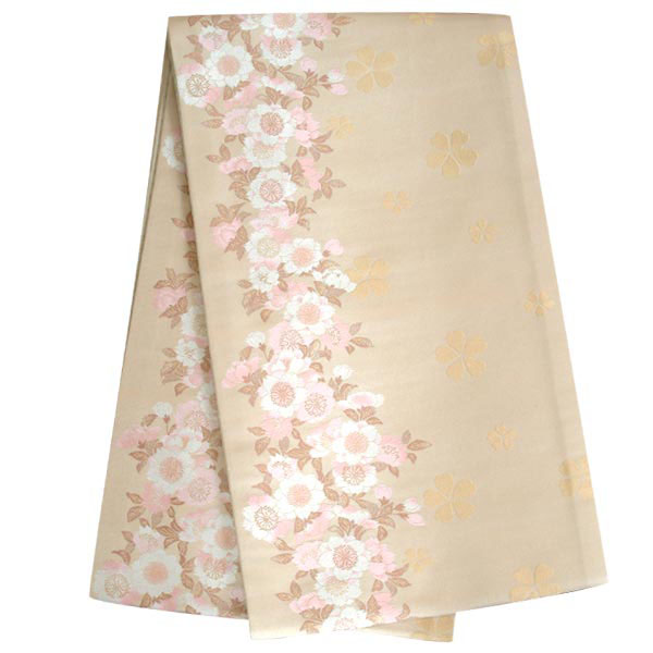 【レンタル】帯 単品 レンタル 帯単品レンタル「B430 訪問着用帯　ベージュ 桜模様 ベージュ系」訪問着 帯 入学式 卒業式 結婚式 卒園式 入園式 お宮参り 帯単品 帯だけ 帯のみ｜京都着物レンタル夢館