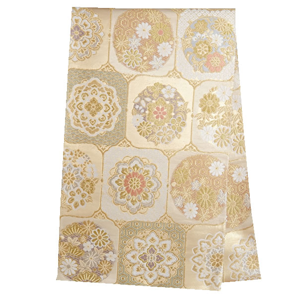 【レンタル】帯 単品 レンタル 帯単品レンタル「B615 訪問着用帯 金 市松に華文 ゴールド系」 正絹 訪問着 帯 入学式 卒業式 結婚式 卒園式 入園式 お宮参り 帯単品 帯だけ 帯のみ|京都着物レンタル夢館
