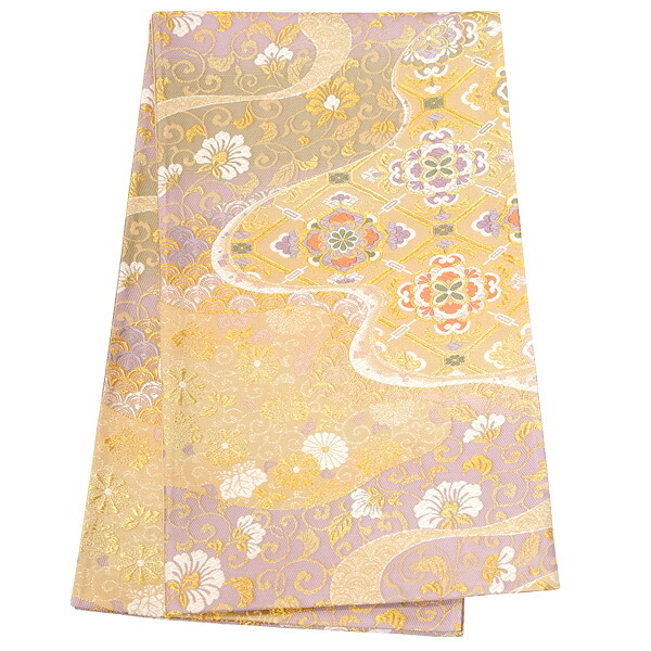 【レンタル】帯 単品 レンタル 帯単品レンタル「B656 訪問着用帯　金 流水に花唐草と蜀江文 ゴールド系」 正絹 訪問着 帯 入学式 卒業式 結婚式 卒園式 入園式 お宮参り 帯単品 帯だけ 帯のみ｜京都着物レンタル夢館