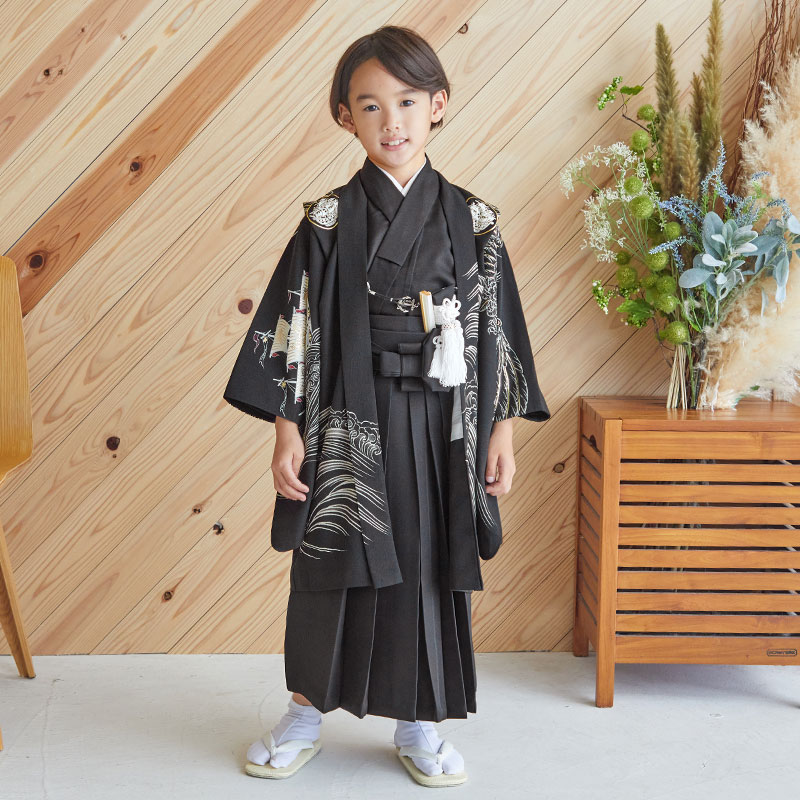 楽天市場 レンタル 2021年新作 七五三 5歳 レンタル 753 袴セット 男児 着物 By065 九重 五歳 黒大波に帆船 黒無地 男の子 着物 フルセット 男児 子供 きもの レンタル 羽織 袴セット 和装 5才 6才 京都着物レンタル夢館
