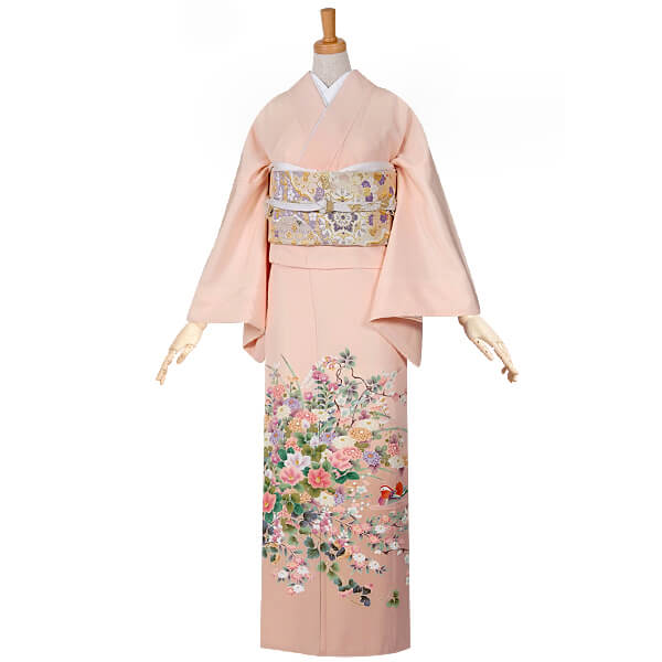【楽天市場】色留袖レンタル フルセット【レンタル】「E143 ピンク 椿と菊に鴛鴦 」 正絹 留袖 レンタル
