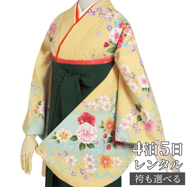 高知インター店 レンタル 袴 レンタル フルセット 卒業式 女 袴セット 大学 G007芥子 ウグイス 花柄 袴レンタル ハカマ 着物 二尺袖 レディース 爆売り New Americold Com