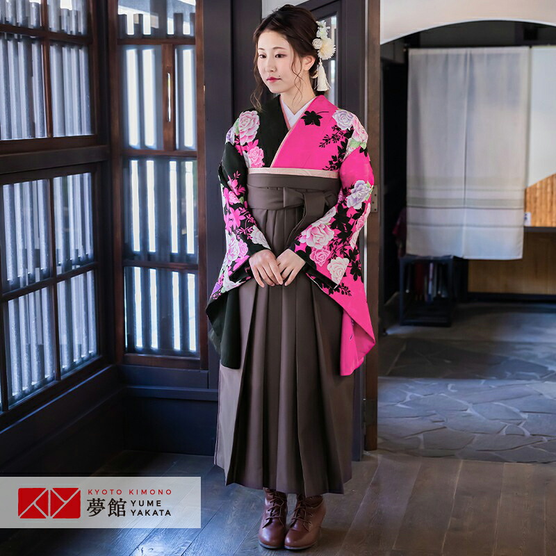 【レンタル】卒業式 袴 レンタル 女 フルセット 女性 袴セット「G295 Xmiss 黒　バラ」レトロ はかま 着物セット 和服 大学 レディース 往復送料無料