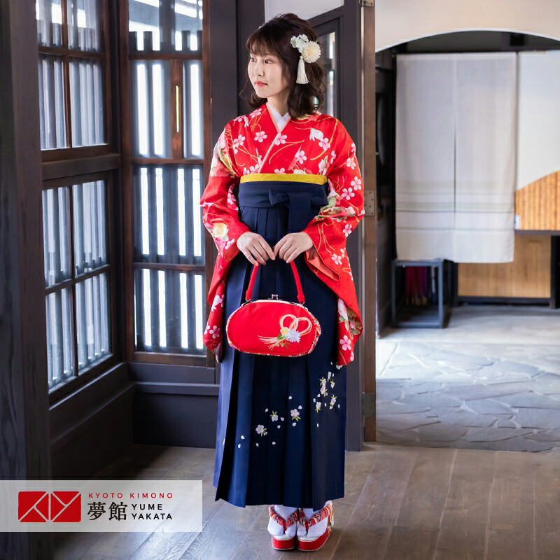 【レンタル】卒業式 袴 レンタル 女 フルセット 女性 袴セット「G758赤 桜くす玉にうさぎ」レトロ はかま 着物セット 和服 大学 レディース 往復送料無料|京都着物レンタル夢館