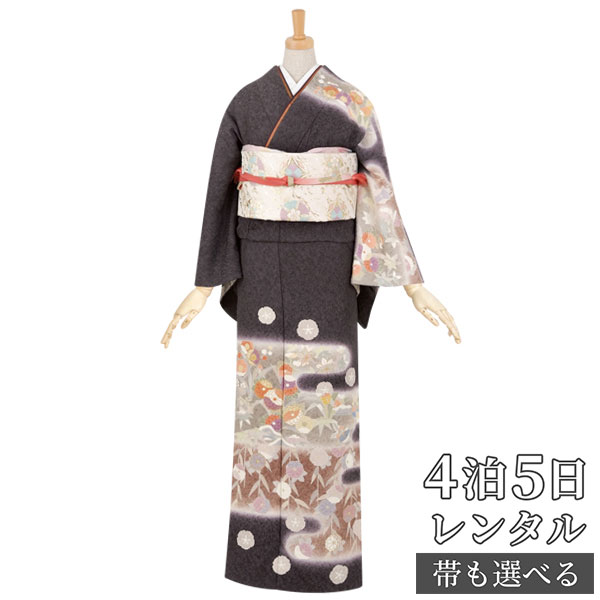 訪問着 レンタル 着物レンタル レンタル着物 着物 訪問着レンタル「H180 黒　霞取りに花尽くし 」 正絹 ホテル・式場への配送OK！ 入学式 入園式 お宮参り 結婚式 七五三 母 ママ 母親 着物
