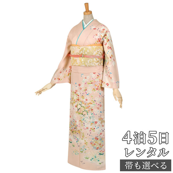 アンティーク明るいピンクにねじり梅の花の着物と帯 h194-0.jpg