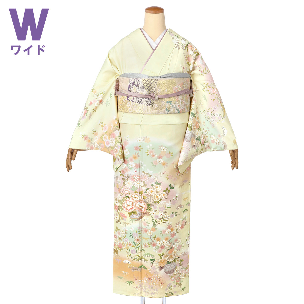 訪問着 レンタル 着物レンタル レンタル着物 着物 訪問着レンタル「H1432 薄柳　花籠ぼかし 大きいサイズ（ワイドサイズ）」 ホテル・式場への配送OK！ 入学式 入園式 お宮参り 結婚式 七五三 母 ママ 母親 着物