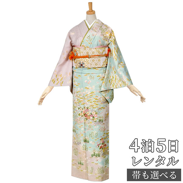 訪問着 レンタル 着物レンタル レンタル着物 着物 訪問着レンタル「H213 藤×水色　四季彩花文様 」 正絹 ホテル・式場への配送OK！ 入学式 入園式 お宮参り 結婚式 七五三 母 ママ 母親 着物