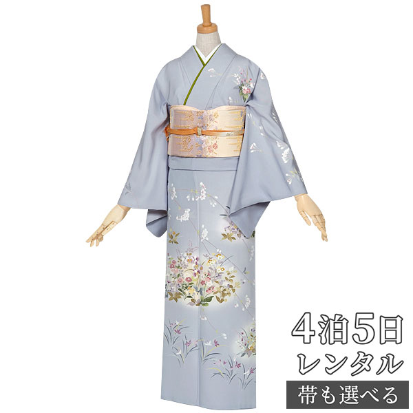 訪問着 レンタル 着物レンタル レンタル着物 着物 訪問着レンタル「H219 水色 桜と四季の花 」 正絹 ホテル・式場への配送OK! 入学式 入園式 お宮参り 結婚式 七五三 母 ママ 母親 着物|京都着物レンタル夢館