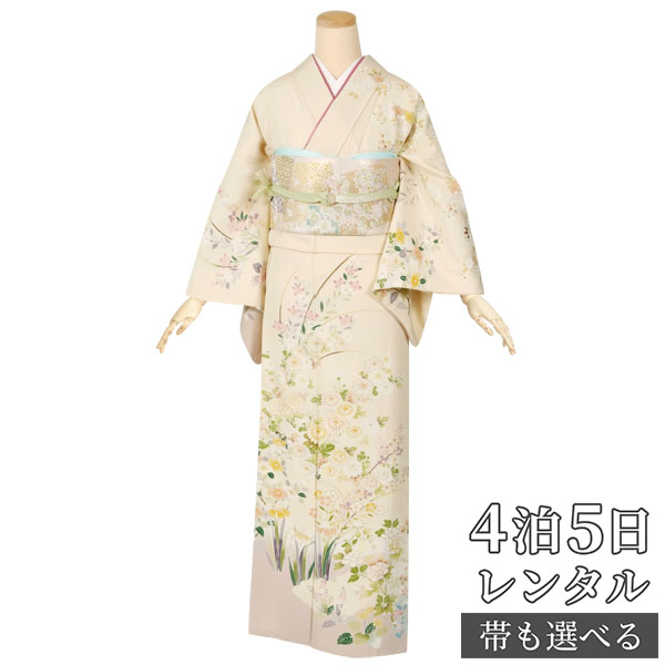 訪問着 レンタル 着物レンタル レンタル着物 着物 訪問着レンタル「H289 クリーム　雲取り四季花模様 」 正絹 ホテル・式場への配送OK！ 入学式 入園式 お宮参り 結婚式 七五三 母 ママ 母親 着物