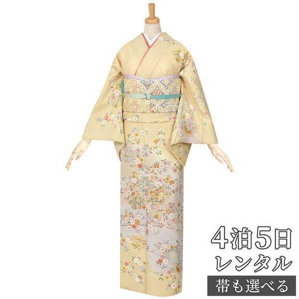 訪問着 レンタル 着物レンタル レンタル着物 着物 訪問着レンタル「H360 濃クリーム 吉祥桜 」 正絹 ホテル・式場への配送OK! 入学式 入園式 お宮参り 結婚式 七五三 母 ママ 母親 着物|京都着物レンタル夢館