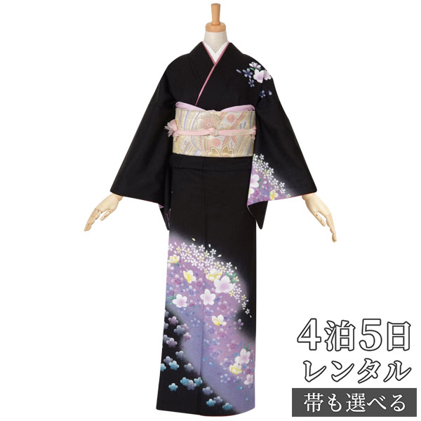 訪問着 レンタル 着物レンタル レンタル着物 着物 訪問着レンタル「H383 黒 紫ぼかし 小桜 」 正絹 ホテル・式場への配送OK! 入学式 入園式 お宮参り 結婚式 七五三 母 ママ 母親 着物|京都着物レンタル夢館