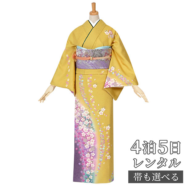 訪問着 レンタル 着物レンタル レンタル着物 着物 訪問着レンタル「H389 黄 彩色ぼかし小桜 」 正絹 ホテル・式場への配送OK! 入学式 入園式 お宮参り 結婚式 七五三 母 ママ 母親 着物|京都着物レンタル夢館