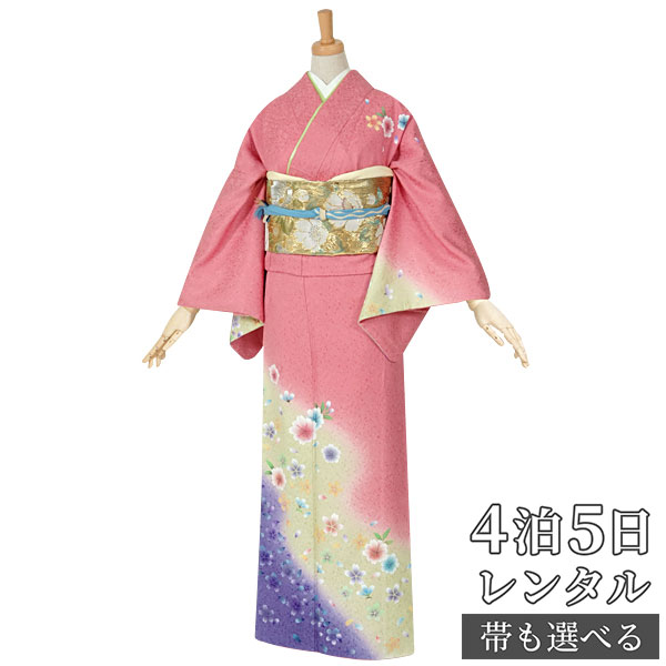 訪問着 レンタル 着物レンタル レンタル着物 着物 訪問着レンタル「H393 ピンク 虹色小桜 」 正絹 ホテル・式場への配送OK! 入学式 入園式 お宮参り 結婚式 七五三 母 ママ 母親 着物|京都着物レンタル夢館
