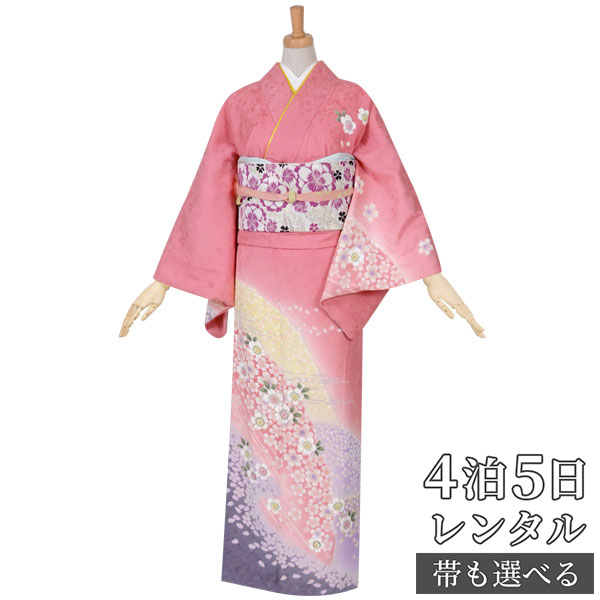 訪問着 レンタル 着物レンタル レンタル着物 着物 訪問着レンタル「H399 ピンク　山取り花霞 」 正絹 ホテル・式場への配送OK！ 入学式 入園式 お宮参り 結婚式 七五三 母 ママ 母親 着物