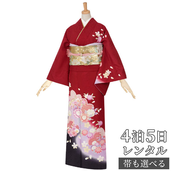訪問着 レンタル 着物レンタル レンタル着物 着物 訪問着レンタル「H414 エンジ 桜と四季の花 」 正絹 ホテル・式場への配送OK! 入学式 入園式 お宮参り 結婚式 七五三 母 ママ 母親 着物|京都着物レンタル夢館