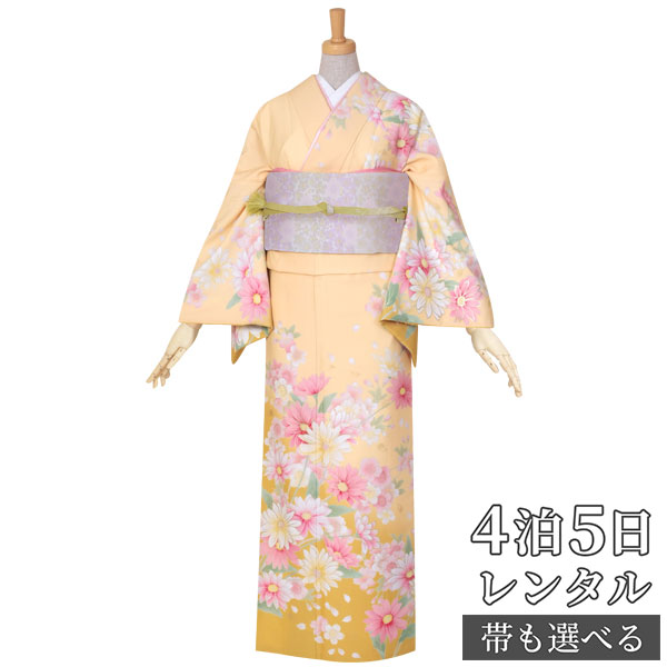訪問着 レンタル 着物レンタル レンタル着物 着物 訪問着レンタル「H468 黄　桜とマーガレット 」 ホテル・式場への配送OK！ 入学式 入園式 お宮参り 結婚式 七五三 母 ママ 母親 着物