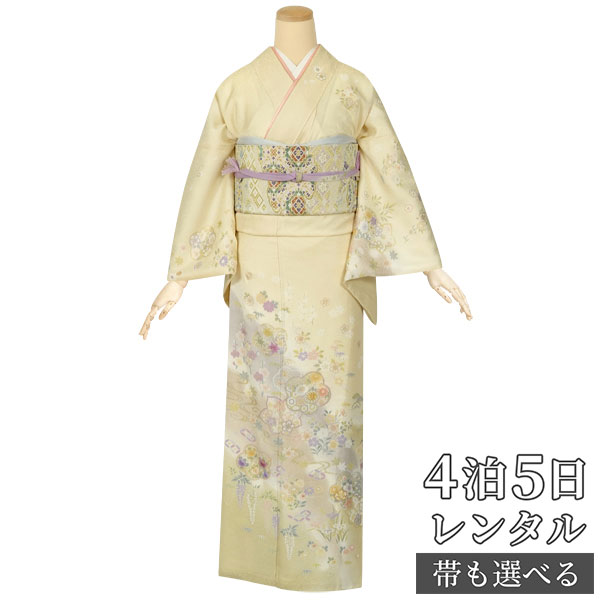 訪問着 レンタル 着物レンタル レンタル着物 着物 訪問着レンタル「H511 クリーム　梅取り四季の花 」 正絹 ホテル・式場への配送OK！ 入学式 入園式 お宮参り 結婚式 七五三 母 ママ 母親 着物 19,170円
