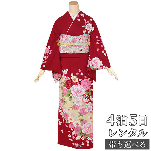 訪問着 レンタル 着物レンタル レンタル着物 着物 訪問着レンタル「H534 赤 牡丹と小花 」 正絹 ホテル・式場への配送OK! 入学式 入園式 お宮参り 結婚式 七五三 母 ママ 母親 着物|京都着物レンタル夢館