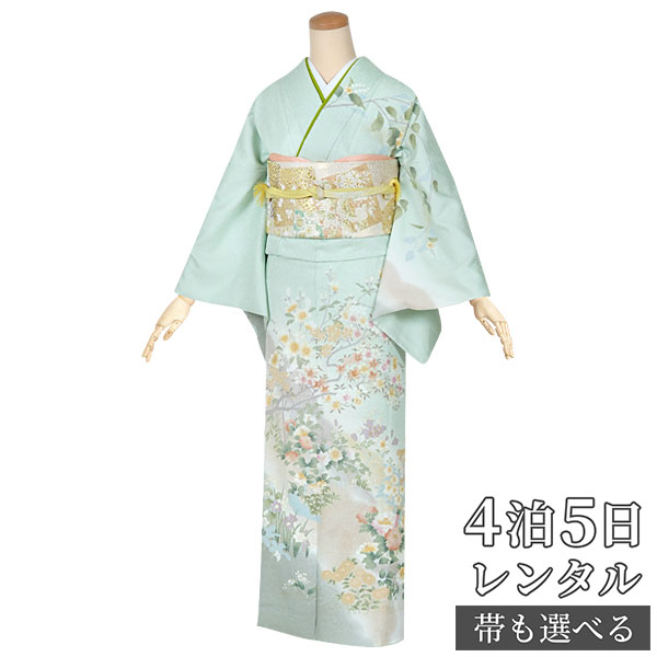 訪問着 レンタル 着物レンタル レンタル着物 着物 訪問着レンタル「H569 黄緑 暈し染季節の花 」 正絹 ホテル・式場への配送OK! 入学式 入園式 お宮参り 結婚式 七五三 母 ママ 母親 着物|京都着物レンタル夢館