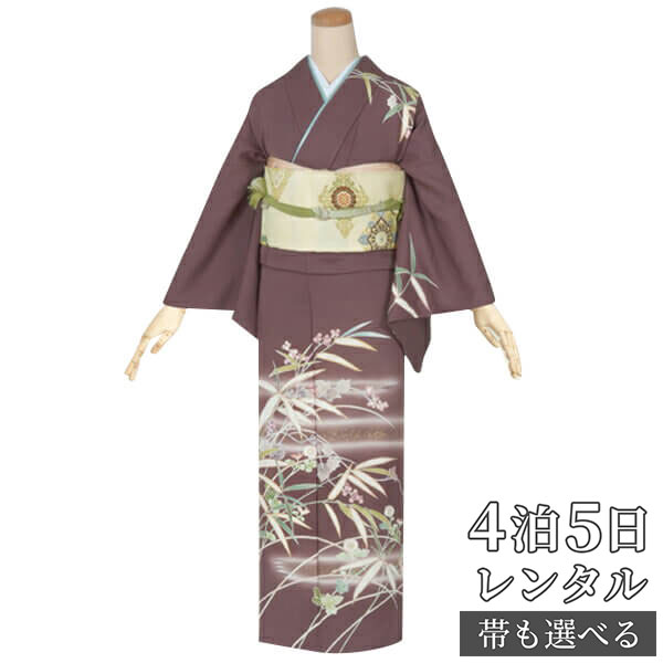 訪問着 レンタル 着物レンタル レンタル着物 着物 訪問着レンタル「H597 茶色　笹竹に菊 」 正絹 ホテル・式場への配送OK！ 入学式 入園式 お宮参り 結婚式 七五三 母 ママ 母親 着物