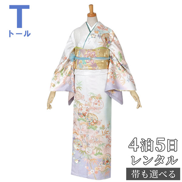 訪問着 レンタル 着物レンタル レンタル着物 着物 訪問着レンタル「H643 白・ピンク　雪輪に松竹梅桜（H648） 大きいサイズ（トールサイズ）」 正絹 ホテル・式場への配送OK！ 入学式 入園式 お宮参り 結婚式 七五三 母 ママ 母親 着物
