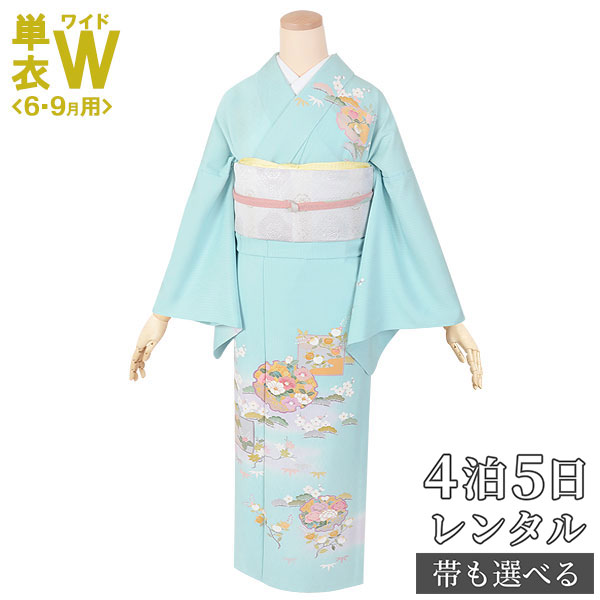 単衣【レンタル】【夏用】訪問着 レンタル 着物レンタル レンタル着物 着物 訪問着レンタル「H749 水色　雪輪に色紙 大きいサイズ（ワイドサイズ）」 訪問着レンタル 結婚式 夏用 訪問着レンタル 単 訪問着レンタル お宮参り 着物レンタル ママ 母 母親 往復送料無料