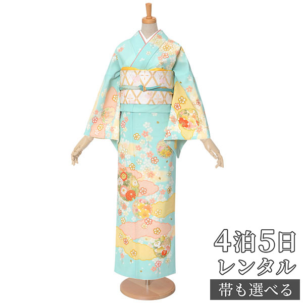 訪問着 レンタル 着物レンタル レンタル着物 着物 訪問着レンタル ジャパンスタイル「H853 水色　雲取りに雪輪花 」 ホテル・式場への配送OK！ 入学式 入園式 お宮参り 結婚式 七五三 母 ママ 母親 着物