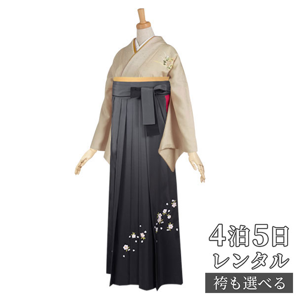 【レンタル】袴 レンタル 先生 女 袴セット 教員 職員 先生〔HG018〕 ベージュ地　描き疋田流水 正絹 卒業式 袴 フルセット 女性 はかま ハカマ レンタル 貸衣装 かしいしょう 送料無料(一部地域を除く)