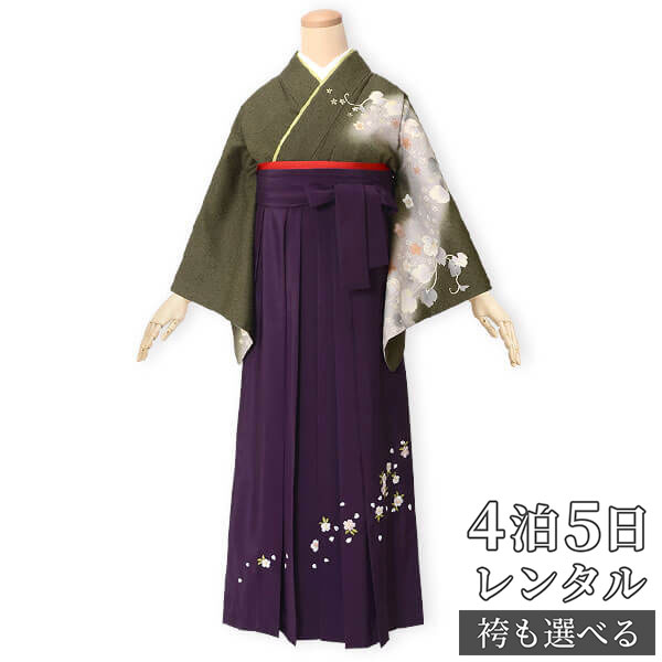 レンタル フルセット 袴 レンタル レンタル 訪問着 袴 着物セット 緑 レンタル 約147cm 教員 女 袴 卒業式 先生 袴セット 職員 先生 Hg025 濃抹茶地 蔦と桜 正絹 卒業式 袴 フルセット 女性 はかま ハカマ レンタル 貸衣装 かしいしょう 送料無料 一部地域を