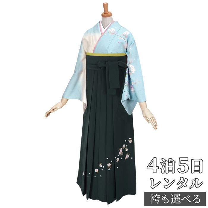 【レンタル】袴 レンタル 先生 女 袴セット 教員 職員 先生〔HG079〕 水色オフホワイト　桜と菊と山茶花 正絹 卒業式 袴 フルセット 女性 はかま ハカマ レンタル 貸衣装 かしいしょう 送料無料(一部地域を除く)