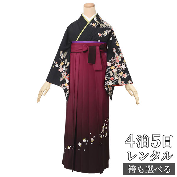 【レンタル】袴 レンタル 先生 女 袴セット 教員 職員 先生〔HG105〕 黒 鼓と吉祥文様 ポリエステル 卒業式 袴 フルセット 女性 はかま ハカマ レンタル 貸衣装 かしいしょう 送料無料(一部地域を除く)|京都着物レンタル夢館