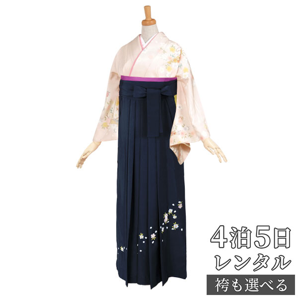 【レンタル】【訳あり】袴 レンタル 先生 女 袴セット 教員 職員 先生〔HG156〕 ピンク　短冊と流水に小桜 正絹 卒業式 袴 フルセット 女性 はかま ハカマ レンタル 貸衣装 かしいしょう 送料無料(一部地域を除く)｜京都着物レンタル夢館
