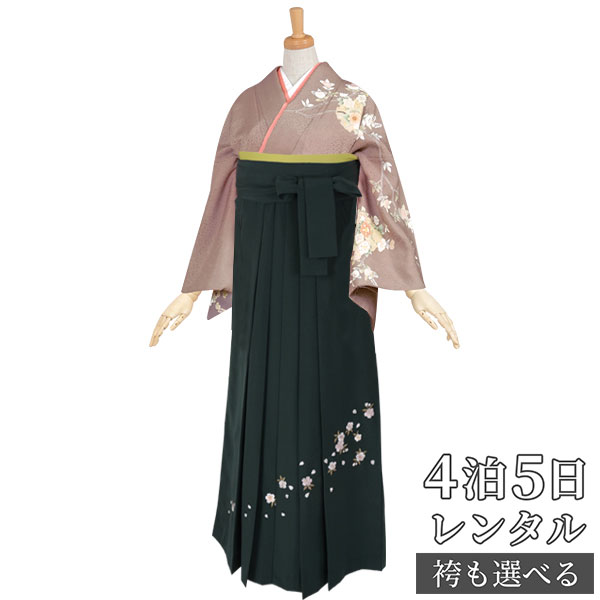 【レンタル】袴 レンタル 先生 女 袴セット 教員 職員 先生〔HG157〕 薄茶　雪輪に牡丹と橘椿 正絹 卒業式 袴 フルセット 女性 はかま ハカマ レンタル 貸衣装 かしいしょう 送料無料(一部地域を除く)