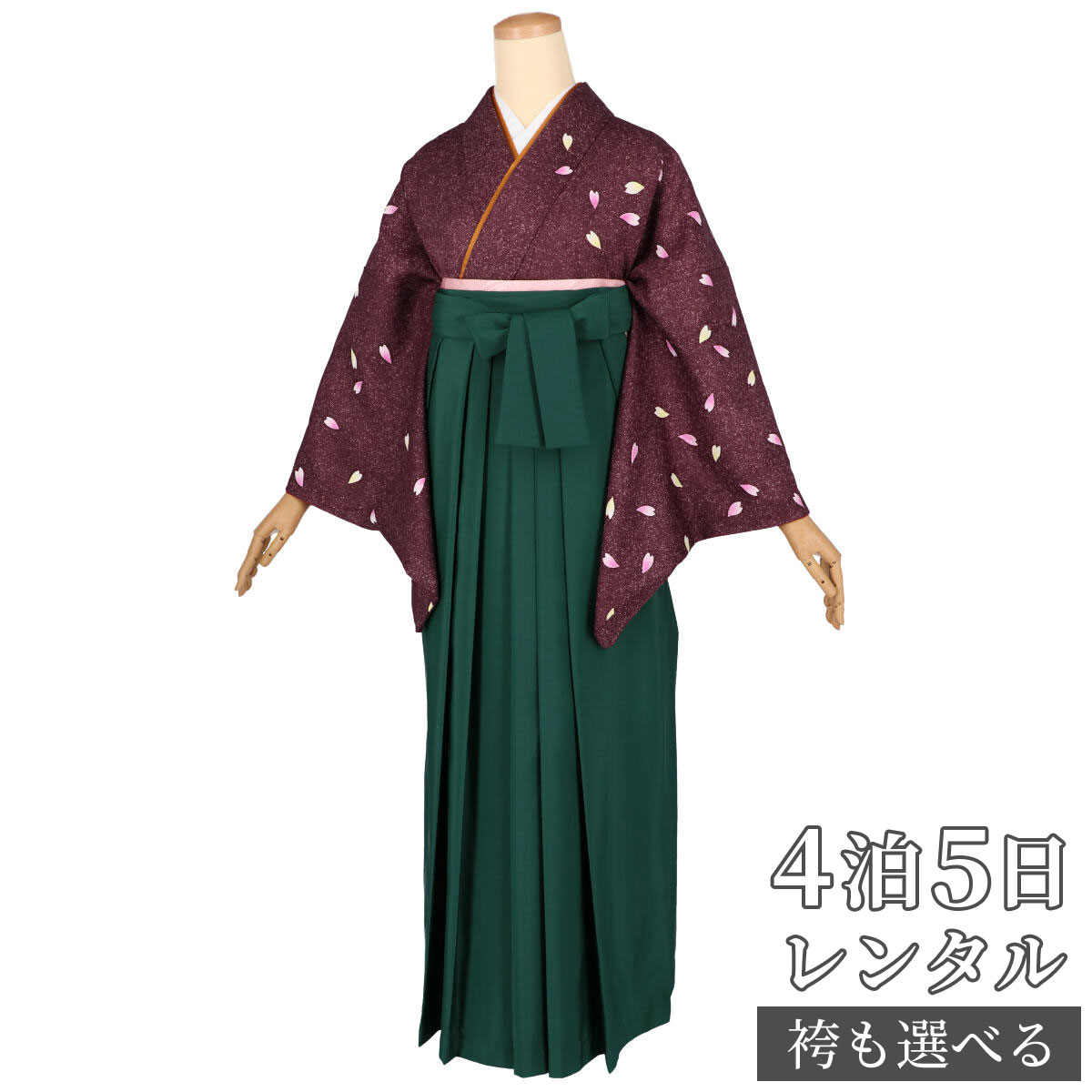 【レンタル】袴 レンタル 先生 女 袴セット 教員 職員 先生〔HG1124〕 小豆 金通し 藤鼠ぼかし のりこぼし小桜花弁 正絹 卒業式 袴 フルセット 女性 はかま ハカマ レンタル 貸衣装 かしいしょう 送料無料(一部地域を除く)|京都着物レンタル夢館