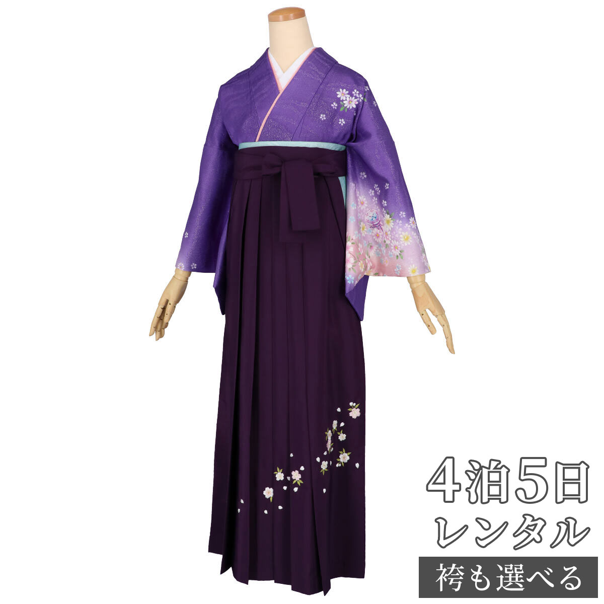 【レンタル】袴 レンタル 先生 女 袴セット 教員 職員 先生〔HG1140〕 瑠璃紺金通し 薄桜ぼかし 鼓に小菊 正絹 卒業式 袴 フルセット 女性 はかま ハカマ レンタル 貸衣装 かしいしょう 送料無料(一部地域を除く)