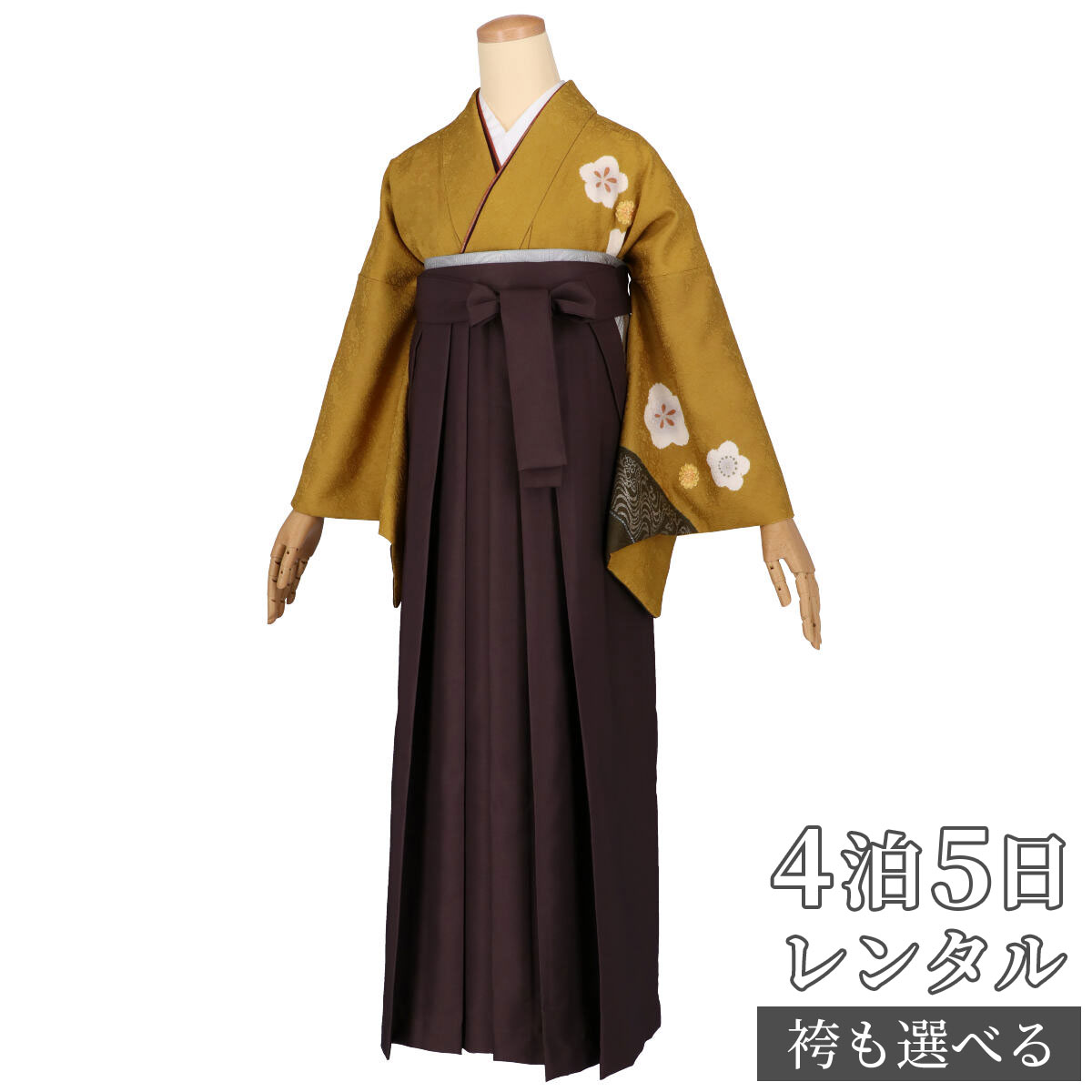 【レンタル】袴 レンタル 先生 女 袴セット 教員 職員 先生〔HG1158〕 金茶 菊に観世水 正絹 卒業式 袴 フルセット 女性 はかま ハカマ レンタル 貸衣装 かしいしょう 送料無料(一部地域を除く)|京都着物レンタル夢館