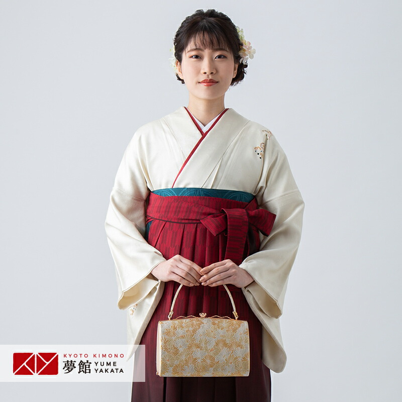 【レンタル】袴 レンタル 先生 女 袴セット 教員 職員 先生〔HG1180〕 薄クリーム　短冊に小花 正絹 卒業式 袴 フルセット 女性 はかま ハカマ レンタル 貸衣装 かしいしょう 送料無料(一部地域を除く)