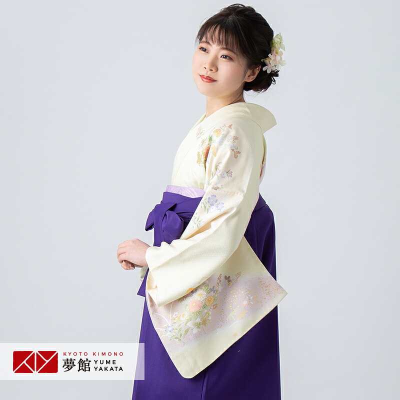 【レンタル】袴 レンタル 先生 女 袴セット 教員 職員 先生〔HG1182〕 薄黄ぼかし　竹垣に四季花 正絹 卒業式 袴 フルセット 女性 はかま ハカマ レンタル 貸衣装 かしいしょう 送料無料(一部地域を除く)