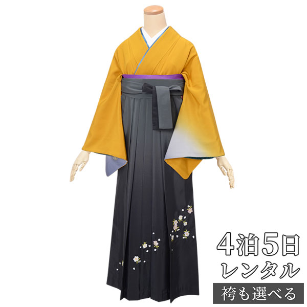 【レンタル】袴 レンタル 先生 女 袴セット 教員 職員 先生〔HG275〕 金茶 金霞に花々 正絹 卒業式 袴 フルセット 女性 はかま ハカマ レンタル 貸衣装 かしいしょう 送料無料(一部地域を除く)|京都着物レンタル夢館