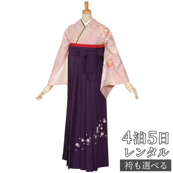 【レンタル】袴 レンタル 先生 女 袴セット 教員 職員 先生〔HG294〕 薄ピンク 波に枝垂桜 正絹 卒業式 袴 フルセット 女性 はかま ハカマ レンタル 貸衣装 かしいしょう 送料無料(一部地域を除く)
