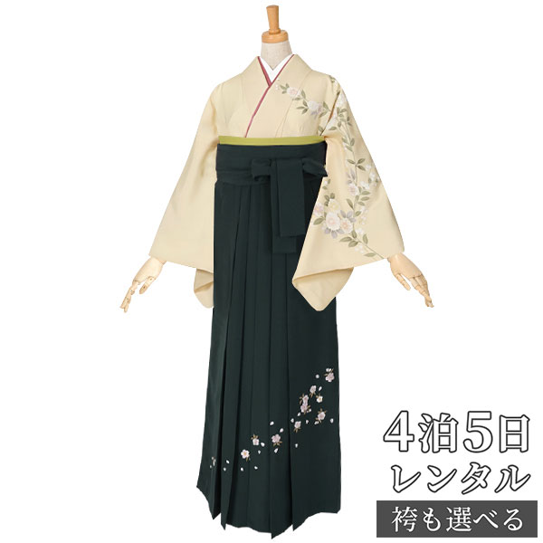 【レンタル】袴 レンタル 先生 女 袴セット 教員 職員 先生〔HG364〕 クリーム　雪輪に枝垂椿 正絹 卒業式 袴 フルセット 女性 はかま ハカマ レンタル 貸衣装 かしいしょう 送料無料(一部地域を除く)｜京都着物レンタル夢館