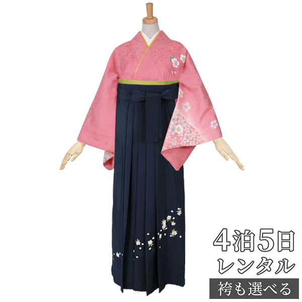 【レンタル】【訳あり】袴 レンタル 先生 女 袴セット 教員 職員 先生〔HG399〕 ピンク　山取り花霞 正絹 卒業式 袴 フルセット 女性 はかま ハカマ レンタル 貸衣装 かしいしょう 送料無料(一部地域を除く)