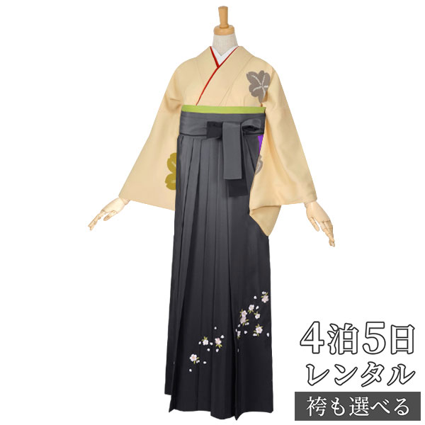 【レンタル】袴 レンタル 先生 女 袴セット 教員 職員 先生〔HG433〕 クリーム　鈴と桜 正絹 卒業式 袴 フルセット 女性 はかま ハカマ レンタル 貸衣装 かしいしょう 送料無料(一部地域を除く)｜京都着物レンタル夢館