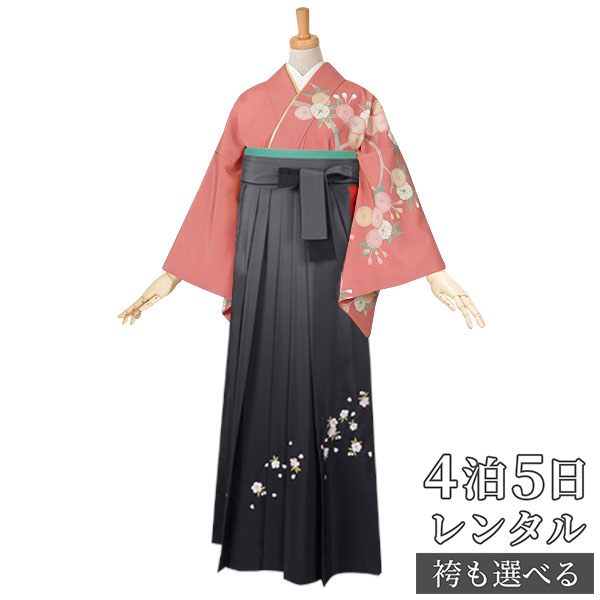 【レンタル】袴 レンタル 先生 女 袴セット 教員 職員 先生〔HG434〕 ピンク 牡丹と枝桜と花籠 正絹 卒業式 袴 フルセット 女性 はかま ハカマ レンタル 貸衣装 かしいしょう 送料無料(一部地域を除く)