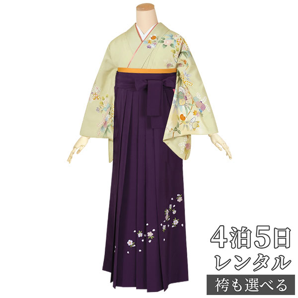 【レンタル】袴 レンタル 先生 女 袴セット 教員 職員 先生〔HG461〕 若菜色 椿と桐 正絹 卒業式 袴 フルセット 女性 はかま ハカマ レンタル 貸衣装 かしいしょう 送料無料(一部地域を除く)|京都着物レンタル夢館