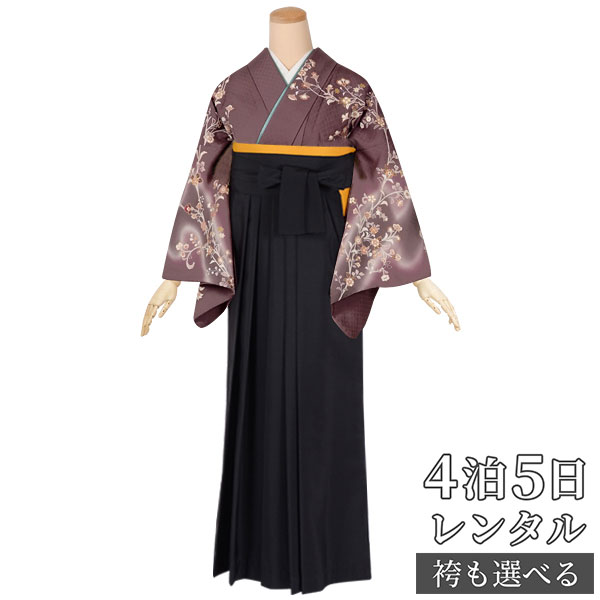 【レンタル】袴 レンタル 先生 女 袴セット 教員 職員 先生〔HG462〕 濃紅藤色　唐花 正絹 卒業式 袴 フルセット 女性 はかま ハカマ レンタル 貸衣装 かしいしょう 送料無料(一部地域を除く)｜京都着物レンタル夢館