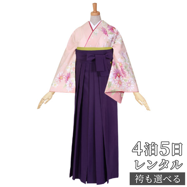 【レンタル】袴 レンタル 先生 女 袴セット 教員 職員 先生〔HG467〕 ピンク 桜とマーガレット ポリエステル 卒業式 袴 フルセット 女性 はかま ハカマ レンタル 貸衣装 かしいしょう 送料無料(一部地域を除く)|京都着物レンタル夢館
