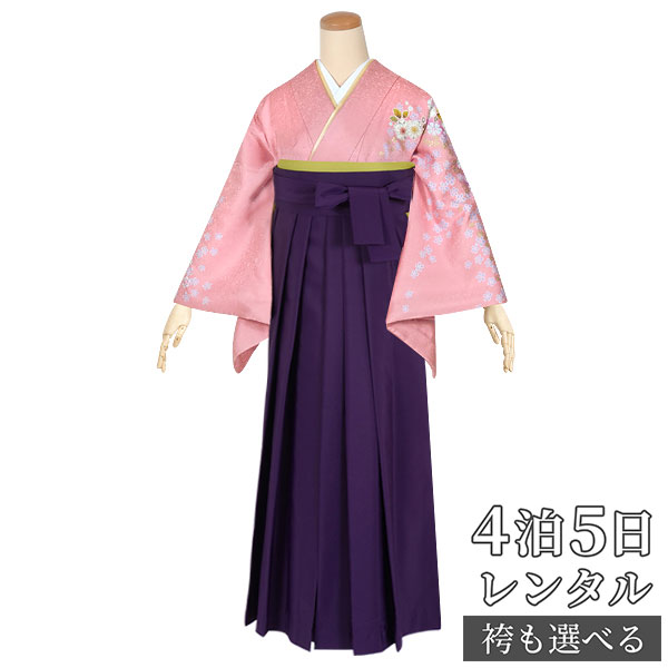 【レンタル】袴 レンタル 先生 女 袴セット 教員 職員 先生〔HG471〕 ピンク　辻が花に熨斗 正絹 卒業式 袴 フルセット 女性 はかま ハカマ レンタル 貸衣装 かしいしょう 送料無料(一部地域を除く)｜京都着物レンタル夢館